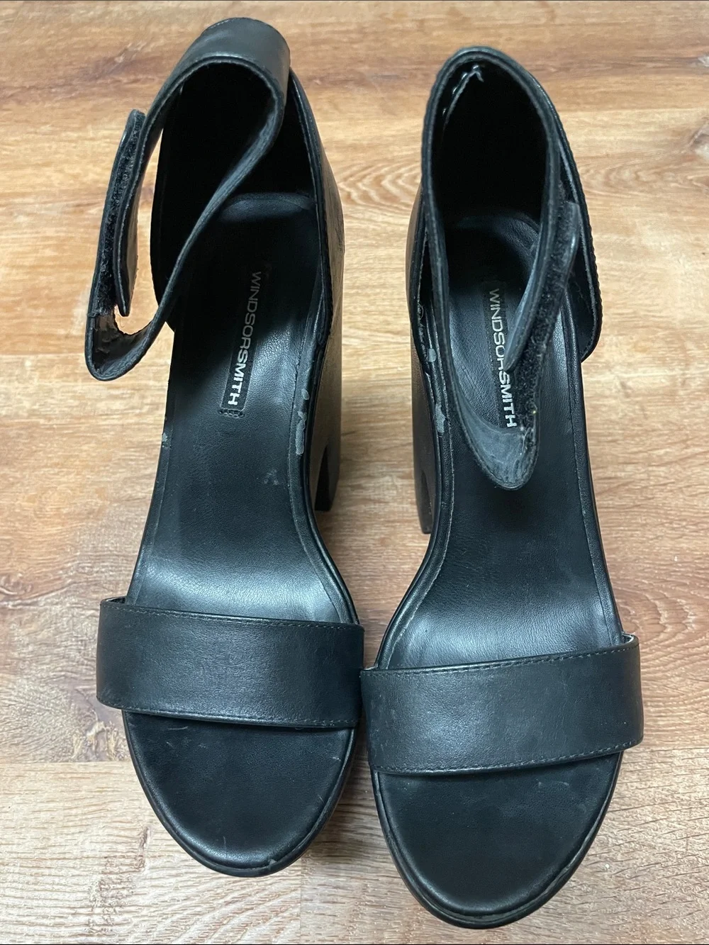 Windsor Smith Black Leather Platform Ankle-Strap Sandals